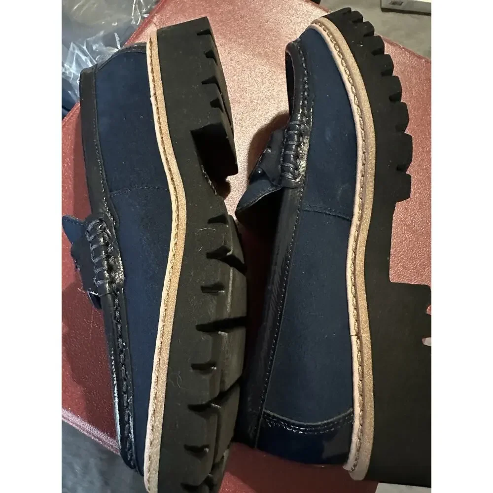 DONALD PLINER women's suede loafer color blue with black buckle size 7M EUC